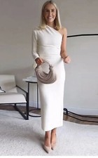 ZARA NWT WOMAN TEXTURED ASYMMETRIC MIDI DRESS BEIGE | 8805/017