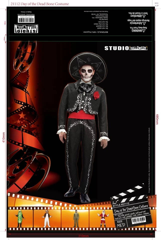 Mariachi Costume Adult Day of The Dead Three Amigos Halloween Fancy Dress - Image 2 of 3