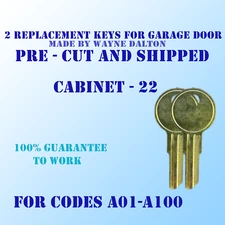 A01-A100. 2 New keys for Garage door locks made by Wayne Dalton. Cut to code.