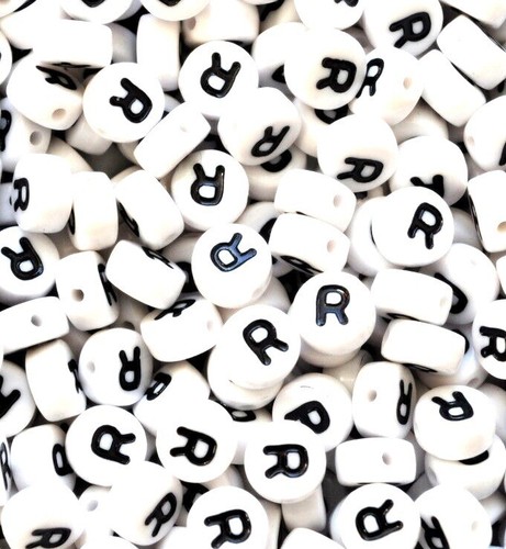 50pcs 7mm white flat round single letters A-Z acrylic alphabets beads DIY Craft - Picture 38 of 55