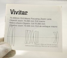 70-200mm f3.8 Macro Focusing Zoom Lens Owner's Manual Vivitar