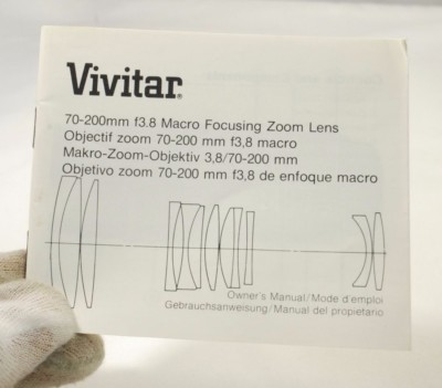 70-200mm f3.8 Macro Focusing Zoom Lens Owner's Manual Vivitar