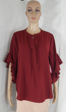 Vince Camuto  Ruffle Sleeve Split Neck Blouse Earth Red Women's Medium New