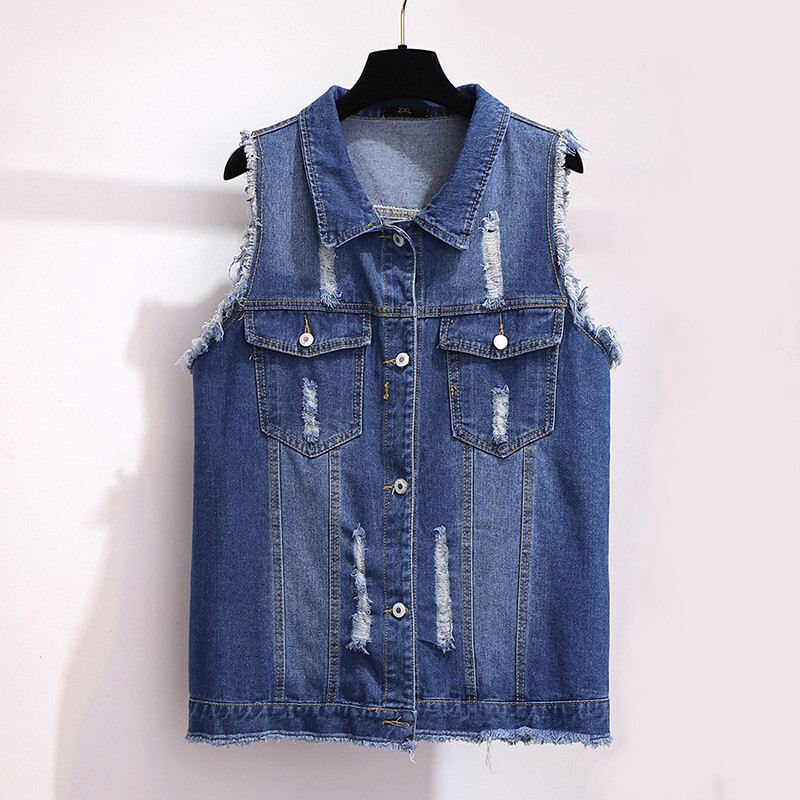 Streetwear Moto Biker Denim Gilet Donna Gilet Breve Senza Maniche Giacca Sfrangiato Jeans Gilet Femminile - 12
