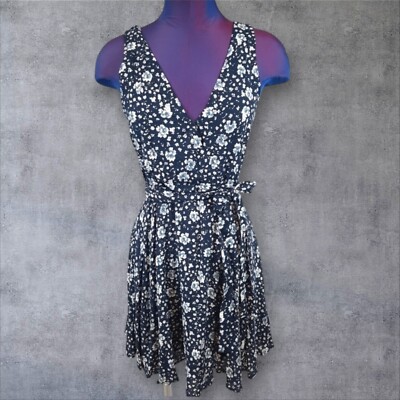 Lulu's Poppypatch Navy Floral Print Faux Wrap Mini Dress Size XS Women's
