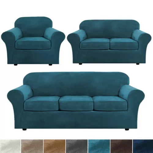 Samt Stretch Elastisch Sofabezug Wohn Couch Schonbezüge Schoner 1/2/3 Sitzer - Bild 66 von 112