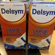 Lot Of Two 2 Delsym Vapor Roll-On Cough Relief 100% NATURAL 1.76oz 09/25 Bottles