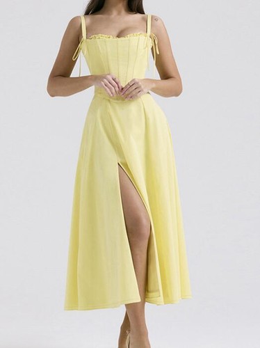 Damen 2024 neu französisches Temperament Grace Tube Top Schlinge schmale Passform geschlitzt langes Kleid - Bild 8 von 8