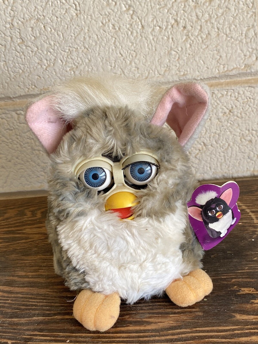 Vintage Furby 1998 Model 70- 800 Grey Striped White Pink Ears and