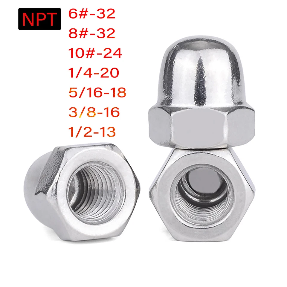 Hutmutter Edelstahl DIN 1587 A2 V2A V4A Muttern NPT Zoll Inch #6 #8 #10 1/4 1/2