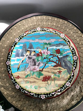 CLOISONNE ASSIETTE PLAT BRONZE EMAUX IBIS CHINE CHINOIS ASIATIQUE JAPONAIS ASIE