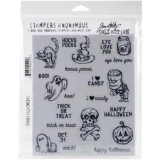 Tim Holtz Stampers Anonymous "SCARED SILLY" Halloween Rubber Cling Stamp Set