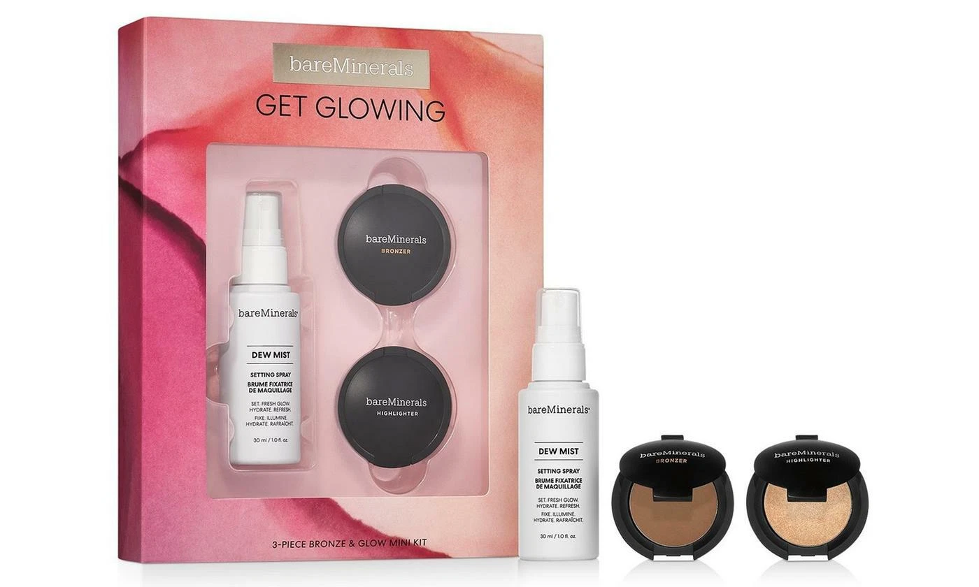 bare Minerals GET GLOWING 3pc Bronze & Glow Mini Kit ~ Dew Mist Bronzer Glow NEW