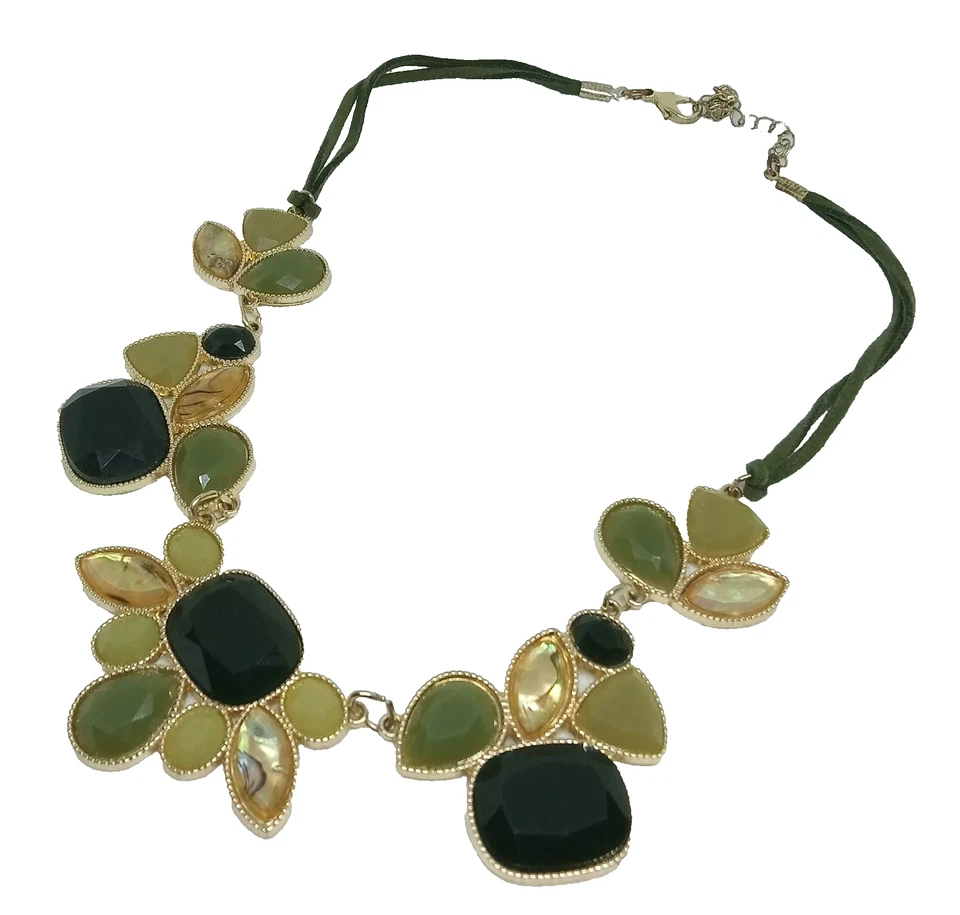 Statement Necklace Floral and Faceted Settings Gold Tone Love of Green's - Image 2 of 4