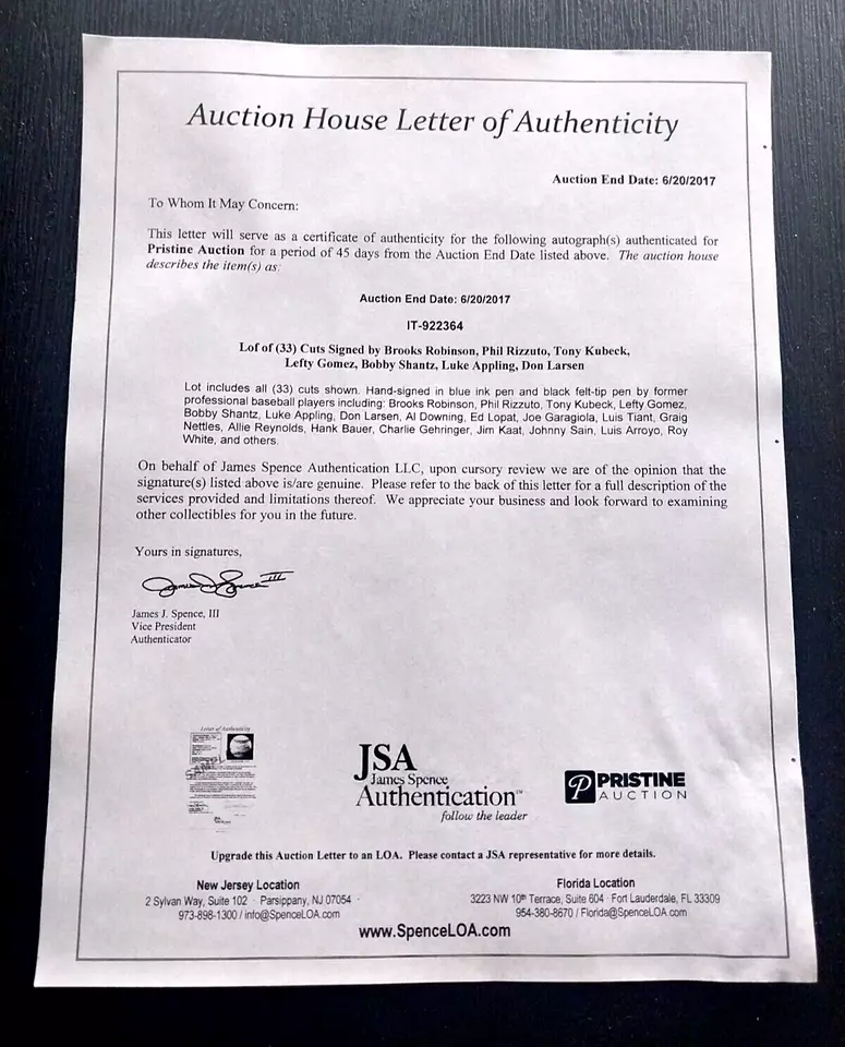 BROOKS ROBINSON BALT ORIOLES SIGNED AUTOGRAPHED INDEX CARD 3x5 JSA AUCTION LOA - Image 2 of 2