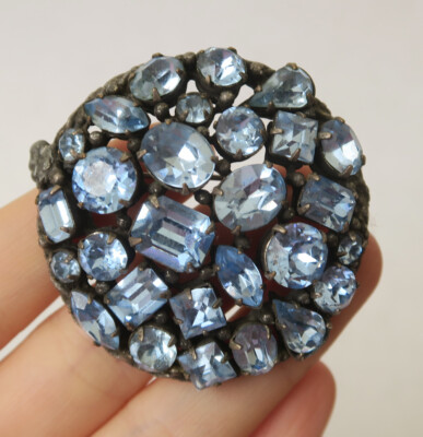 Vintage KRAMER of New York Blue Rhinestone Brooch Pin Costume
