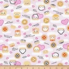 Dimsum Wonton Child's Baby Nursery Pink Happy Faces Toss Cotton Fabric bty