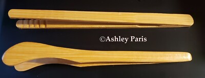 2 Piece Set Natural Sustainable Bamboo Bacon Bread Toast Salad Buffet Tea Tongs