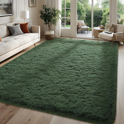 Alfombras mullidas de color verde oscuro para dormitorio, alfombra de 1,2 x 1,8