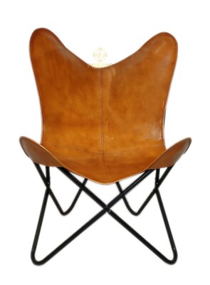 Handgefertigter Butterfly Sling Chair aus Leder, Boho Accent Retro Deko