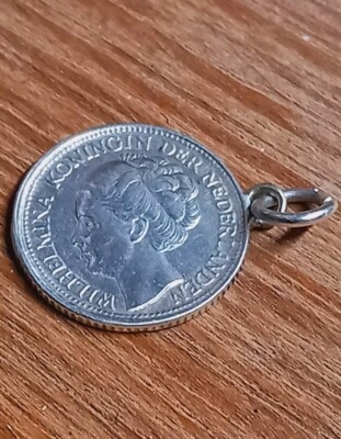 Vintage Sterling Silber Charm 1944 Niederlande 10 Cent Münze für Bettelarmband 