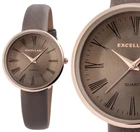 Ladies' Watch Wristwatch Brown Taupe/Rose Gold Faux Leather Strap 1900118 Excellanc