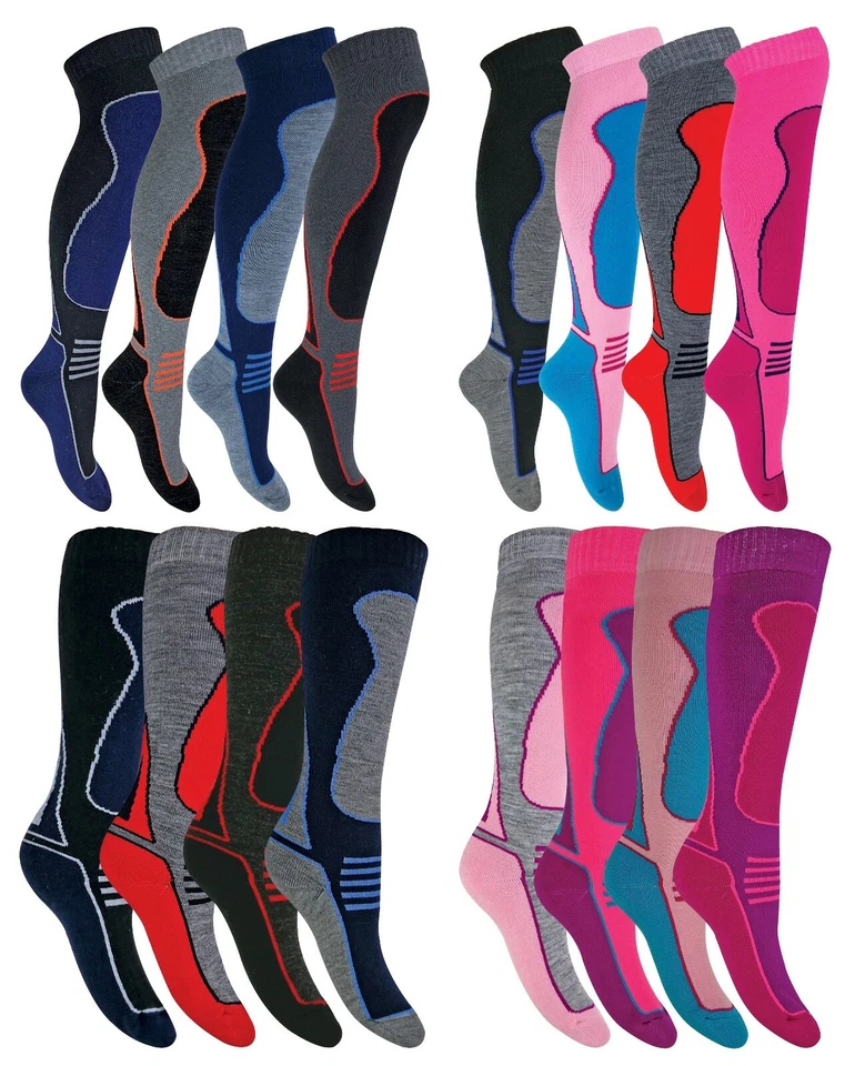 SOCK SNOB 4 Pack Kids Girls Boys Extra Long Warm Knee High Padded Wool Blend Ski Socks