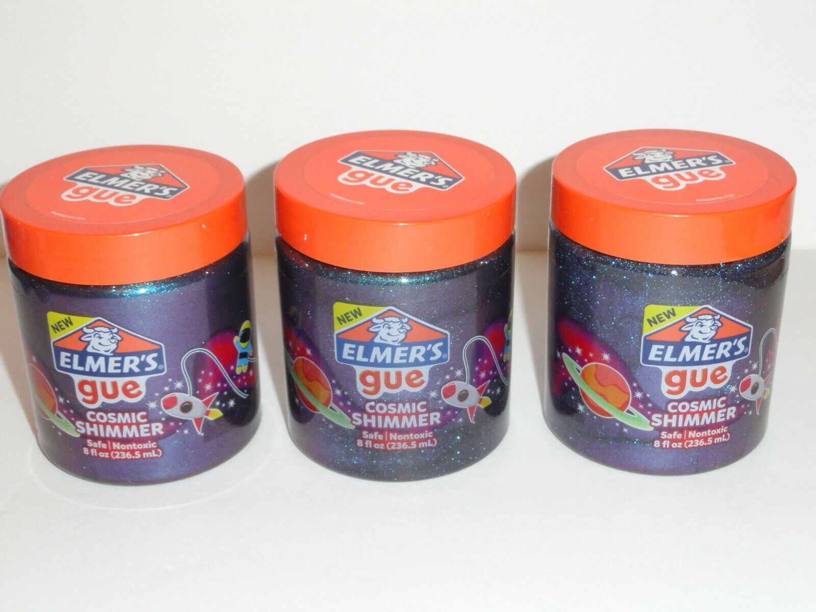 3) ELMER'S GUE 8oz PURPLE COSMIC SHIMMER Premade Slime (Safe Non-Toxic)  Squishy