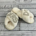 Wedding Bride "Mrs. D" Ivory Cream Furry Slip On Slippers Pearls size 38 39/8-9 — photo 2