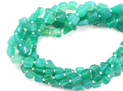 Natural Green Onyx Gemstone, 14" Long Smooth Nugget Shape Beads Size 5x7-8x11 MM - Picture 3 of 4