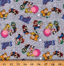 Cotton Super Mario Bros 3 Characters Gaming Fabric Print by the Yard D507.36