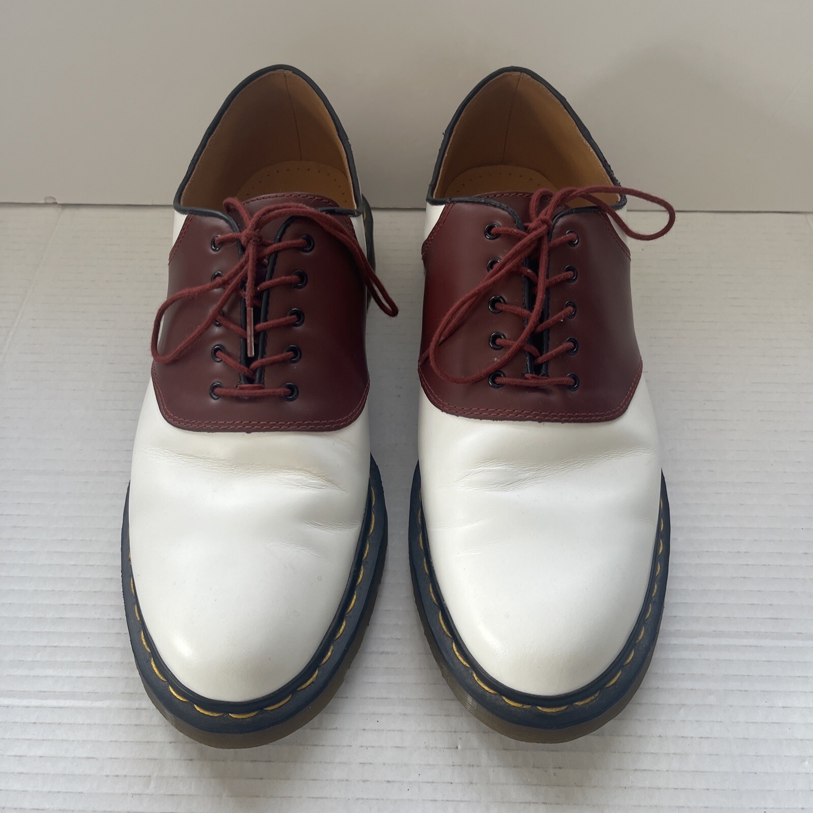 Rare Men's 14 Doc Martens Rafi Saddle Shoes - White & Burgundy image 3