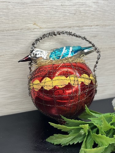Vintage Wire Wrapped Glass Bird Nest Colorful Christmas Ornament - Picture 11 of 11