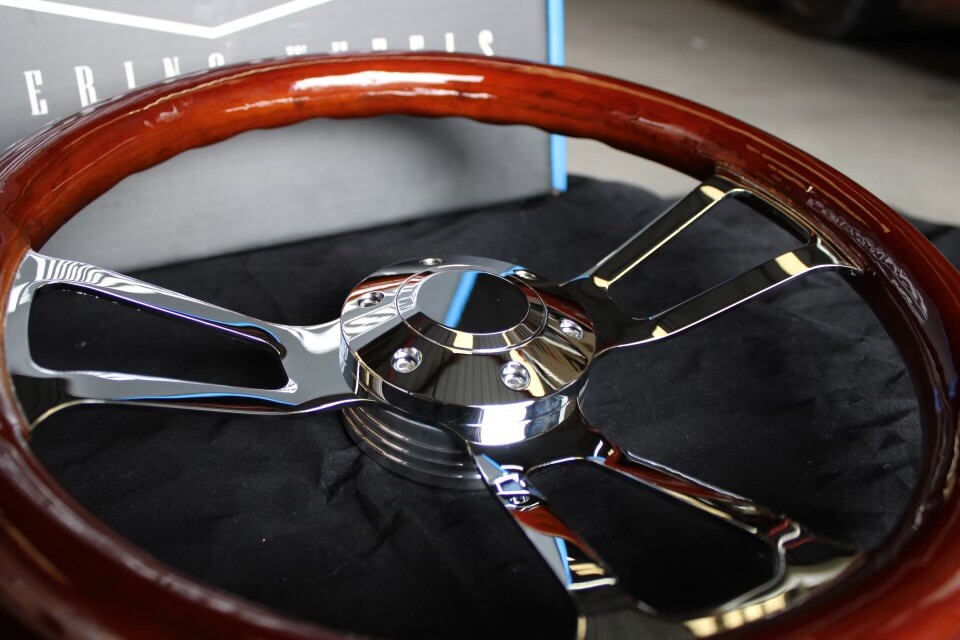 W-Power 14" 350MM Steering Wheel Classic Dark Wood Mahogany Grip - Foto 3