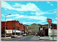 1970's Main Street View Old Cars Shops Conoco Gas Salida CO Postcard UNP 4x6