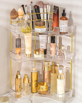 Makeup Organizer for Vanity, 3-Tier Corner Bathroom Organizer Countertop with...