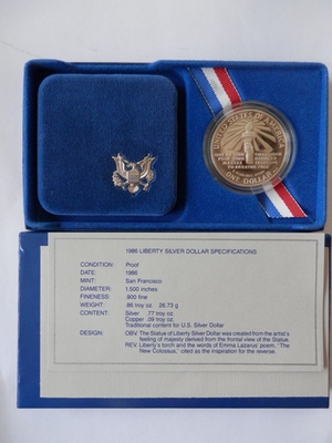1986 Liberty Silver Dollar Proof Coin in Original Mint Packaging