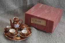 Vtg Dollhouse Miniature Ceramic  Floral Design Tea/Coffee Set 10pc Japan Signed