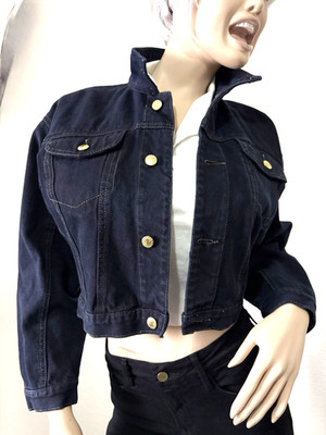 ROCCOBAROCCO WOMENS' CROPPED JACKET INDIGO W/BI-SWING PLEATS SIZE L