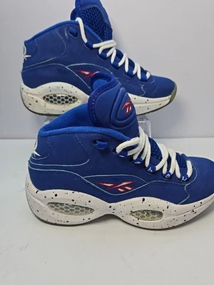 Reebok Question Mid #1 Pick” Iverson RARE Sz 6.5 Blue Red White STAINS No insole - Photo 1/4