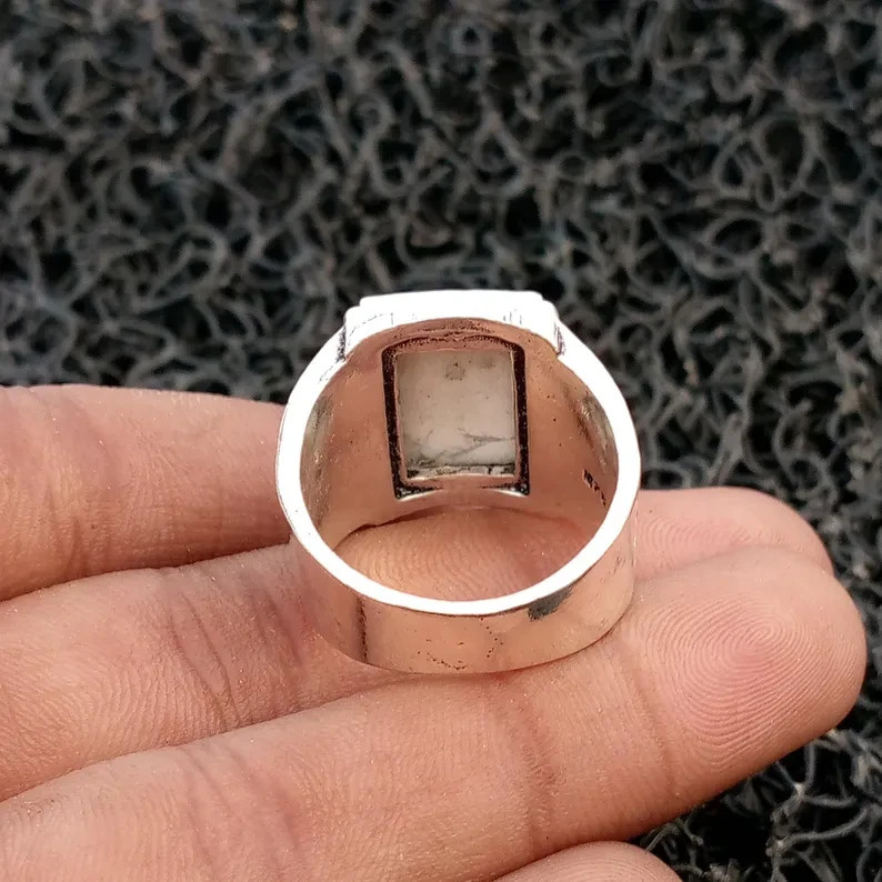 Handmade Vintage Style Howlite Gemstone Ring 925 Sterling Silver Men's ...