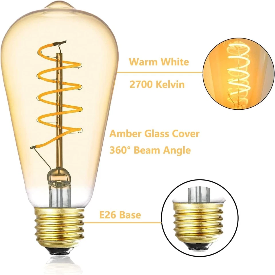 12V LED Edison Bulbs 40W Equivalent, Low Voltage 4W St64-amber 4w 2700k 3pack  - Image 3 of 4