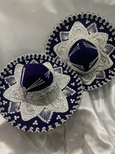 SET OF TWO Blue and Silver Mexican Sombrero Mariachi Youth Hats