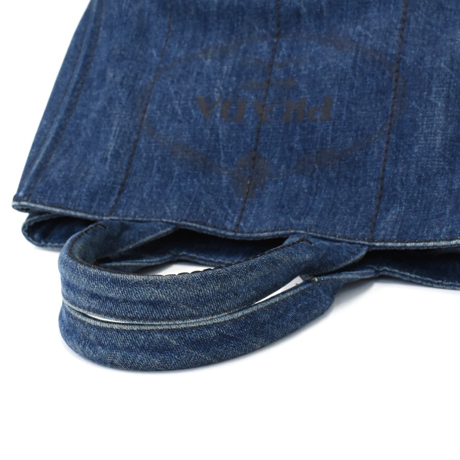 PRADA Canapa Tote Handbag B1877B Denim Canvas Blue Triangle Logo from japan thumbnail 8