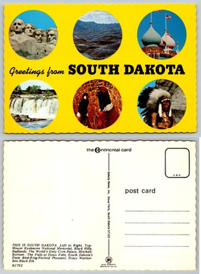 #ad Vintage Greetings South Dakota Postcard Mount Rushmore Corn Palace Sioux Falls $3.99