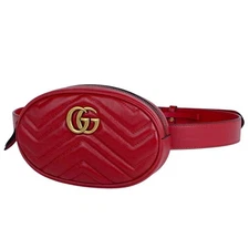 GUCCI GG Marmont Waist Bag 476434 Red Leather Belt Bag #BS2157