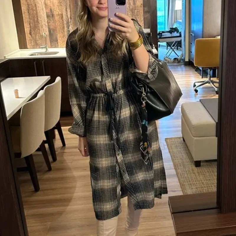 Vestido Camisa Blusa Joie Gris Cuadros MEDIANO Franela Algodón Diseñador Occidental $300 Foto 4 de 4