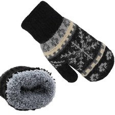 Winter Gloves Warm Knitted Mittens for Women Men Medium Black-snowflake