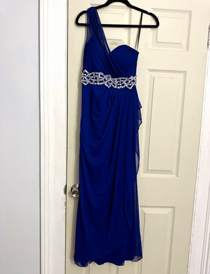 XSCAPE By Joanna Chen Blue One-Shoulder Bridesmaid Dress, Size 4 Regular