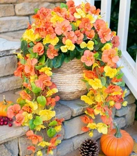 Hibiscus Fall Flowers Artificial Hanging Flowers Plants for Outdoors Autumn D...